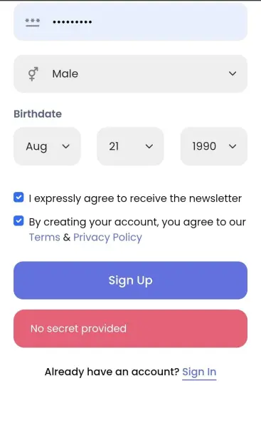 Error No Secret Provided